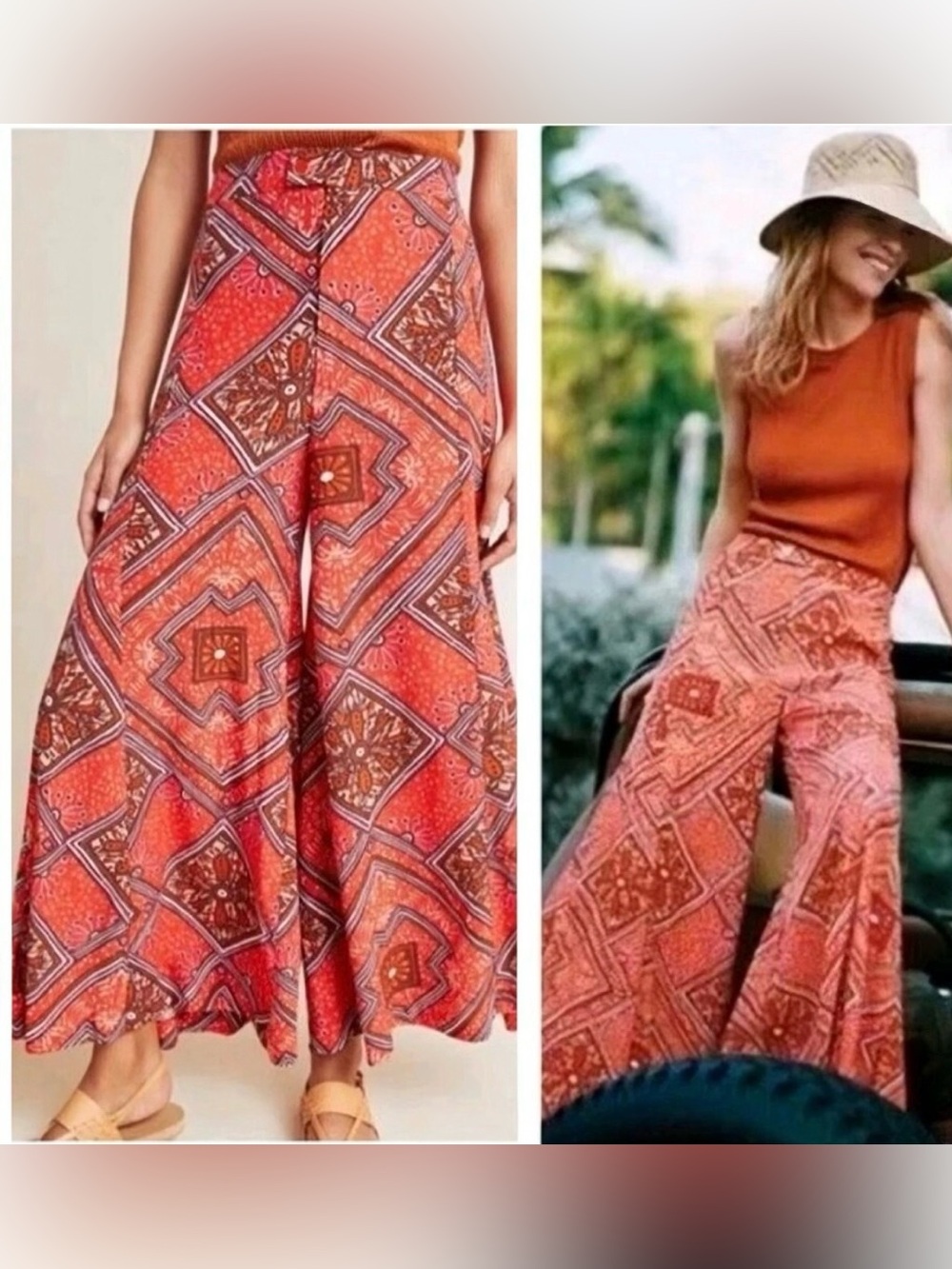 Anthropologie Boho Hippie Geometric Wide Flare Leg High Rise Flowy Palazzo Pants